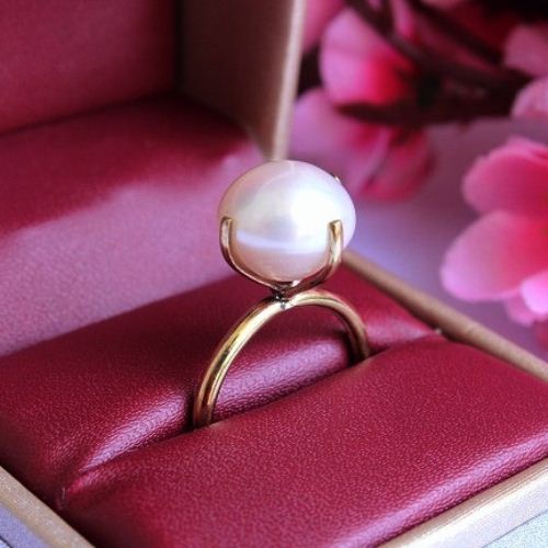 Buy 18k Gold ring, Pearl ring, Wedding engagement stack ring online at ...