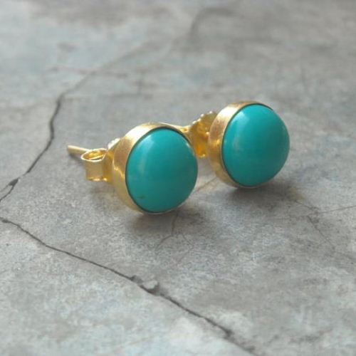Buy 8mm turquoise studs earrings - 24k gold vermeil earrings - genuine ...