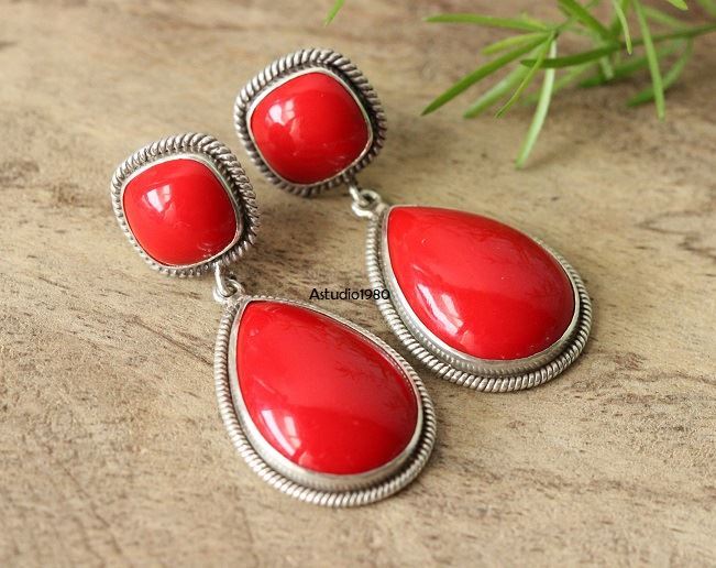 Buy Artisan Red Coral Earrings Coral Dangle Silver Earrings Jewelry