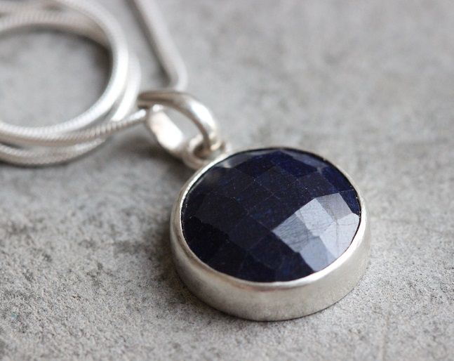 Buy Blue Sapphire necklace, Sapphire sterling silver handmade pendant ...