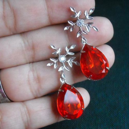 Buy Bridal earrings - Red crystal earrings - Vintage earrings in ...