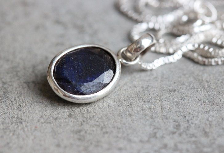 Buy Dark blue sapphire silver necklace, Handmade silver jewelry online ...