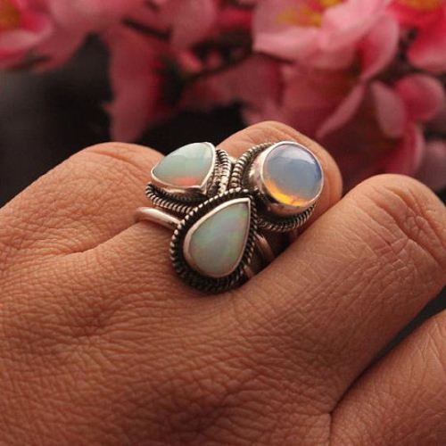 Buy Genuine opal ring, Natural opal gemstone silver artisan ring Online