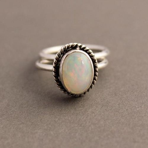 Buy Genuine opal silver ring, Natural opal stack ring, Promise ring ...