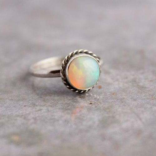 Buy Genuine opal ring, October birthstone silver rings, Stack rings ...
