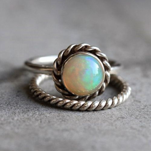 Buy Natural opal silver ring - Stackable ring - Round gemstone ring ...