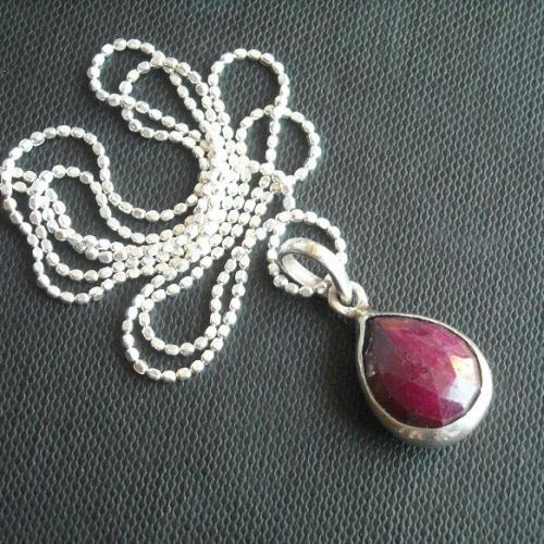 Buy Genuine red ruby pendant chain - silver tear drop pendant necklace