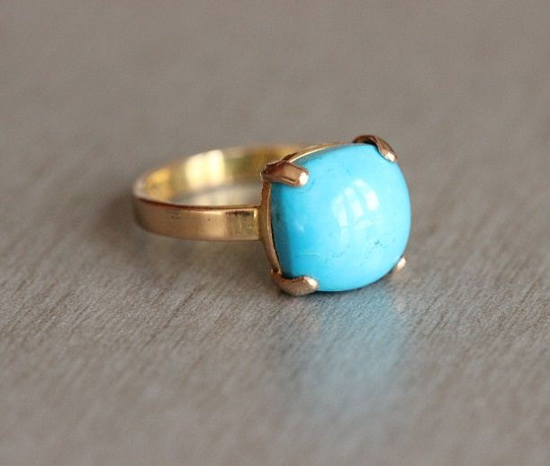 Buy Gold turquoise ring, 18k Gold Blue Turquoise gemstone ring online ...