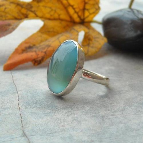 Buy Oval blue chalcedony ring, Handmade silver cabochon ring online at
