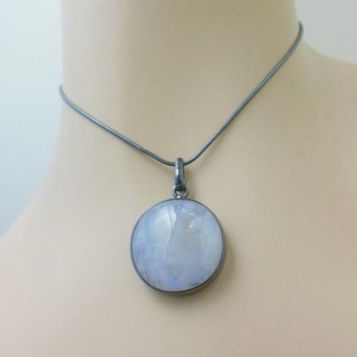 Buy Oxidized pendant, Rainbow Moonstone silver round pendant online at ...