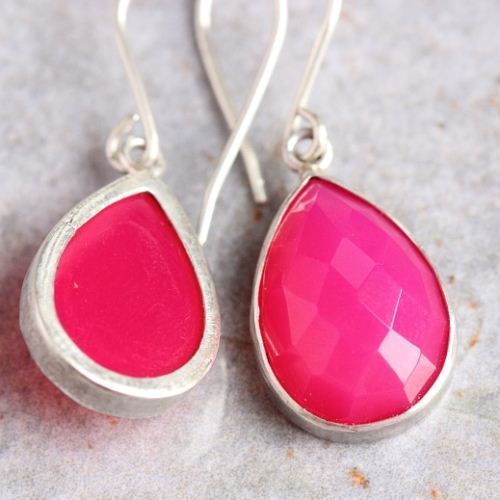 Buy Pink earrings, Chalcedony earrings, Drop shape silver earrings ...