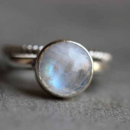 Buy Rainbow Moonstone ring - Stack rings - Round gemstone silver ring ...