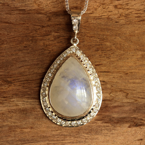 Buy Rainbow Moonstone silver pendant - Tear drop pendant - Bezel ...