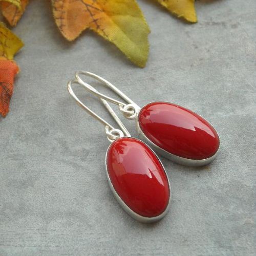 red coral silver earrings