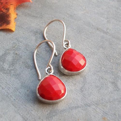 Buy Red coral earrings - Coral silver earrings - Coral dangle earrings ...