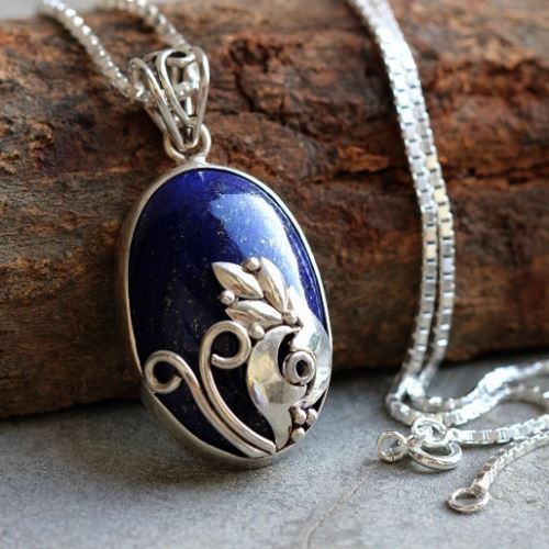 Buy Silver artisan pendant necklace, Unique lapis lazuli pendant online ...