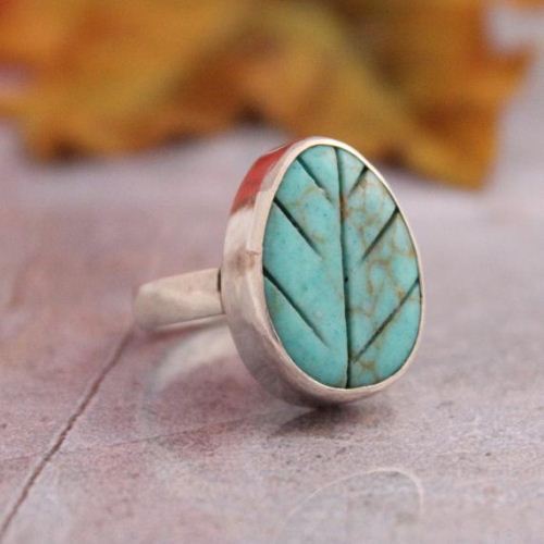 Sterling Silver .925 Pear Shape Turquoise Bead Design Ring