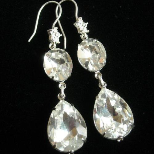 Buy White crystal dangle bridal wedding earrings - artisan earrings ...